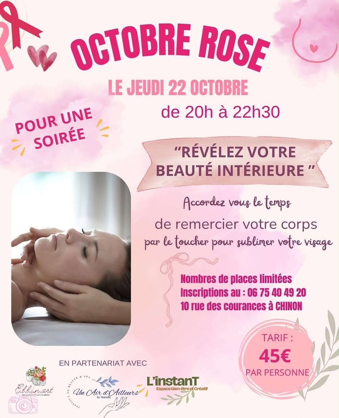 🎀 Jeudi 22 octobre, place à notre soirée Octobre Rose ! 🌸

Une soirée bien-être, féminité et découverte, pensée comme 