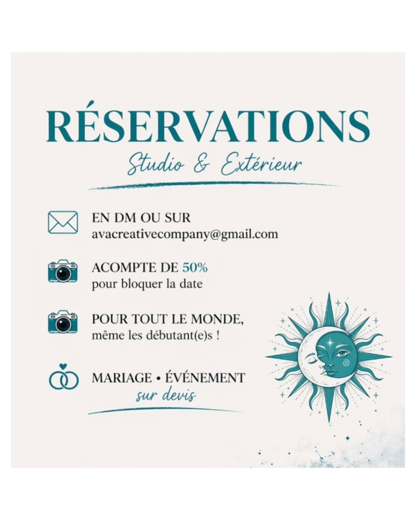 📸 Réservations ouvertes
✔️ Acompte de 50% pour bloquer la date
✔️ Accessible à tous, même débutant(e)s
💍 Mariage & évé